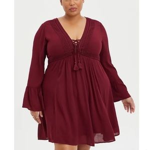 Torrid Burgundy Gauze Lace Up Skater Dress